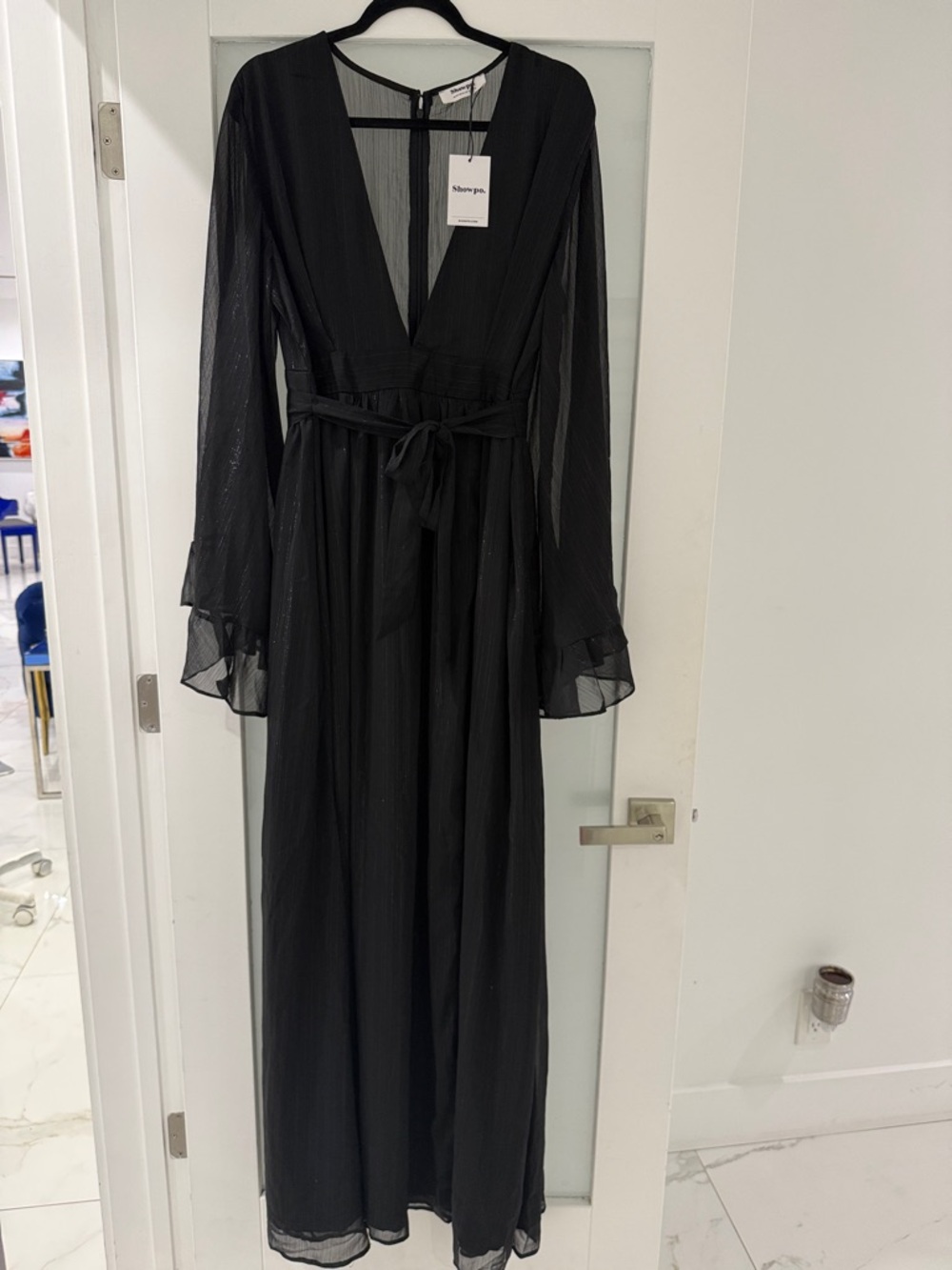 Showpo Black V-Neck Long Sleeve Maxi Dress